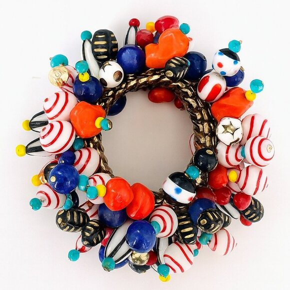 Vintage Cha Cha Wide Bracelet Glass Bead Expansion Boho Glam 1950's - Picture 8 of 8